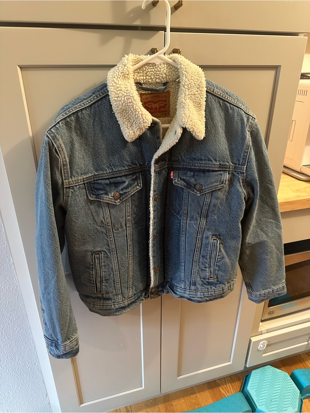 Levi's Blue Denim Sherpa-Lined Jean Jacket with Cream Collar